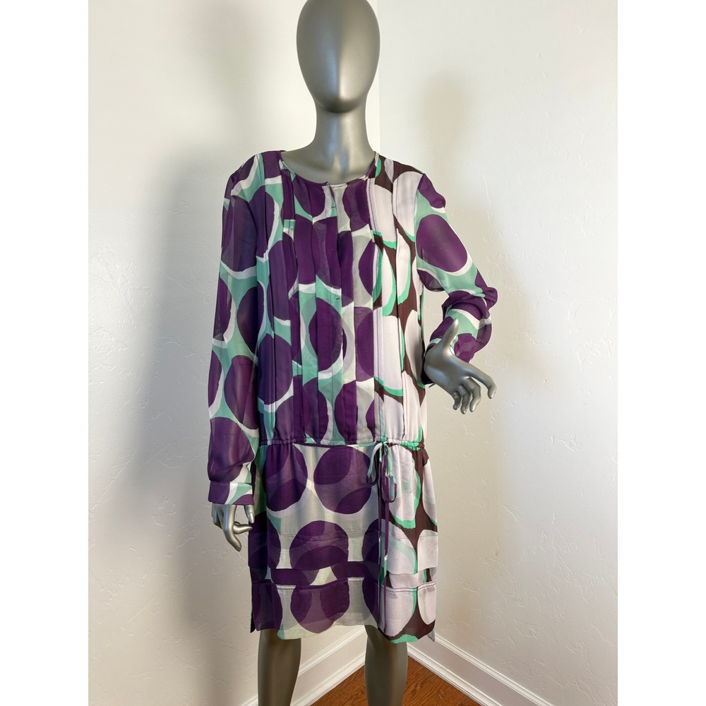 Diane Von Furstenberg Vintage 100% Silk Dress Polka Dot Drop Waist 12